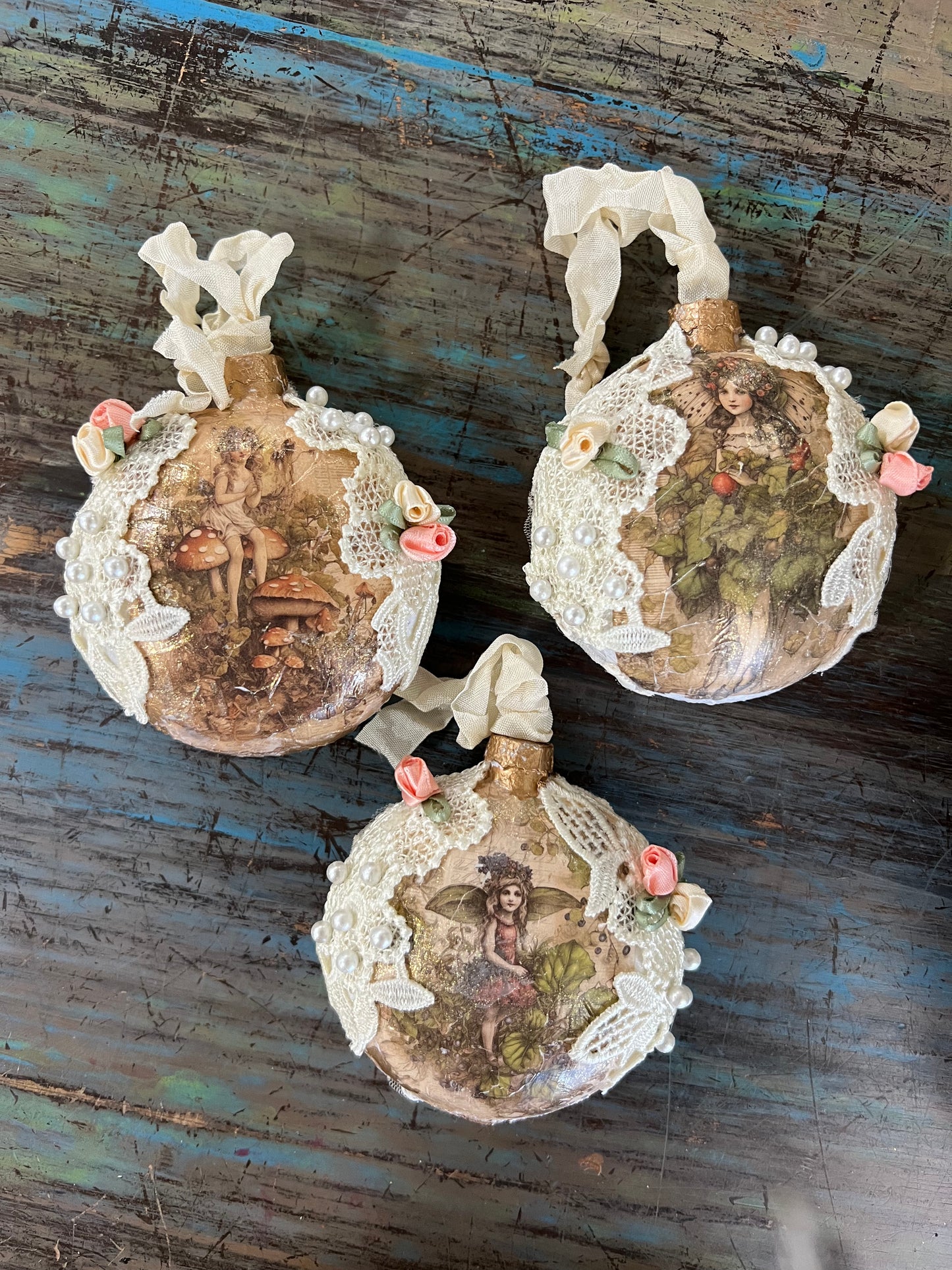 Lace & Roses Fairies Handcrafted Round Ornaments