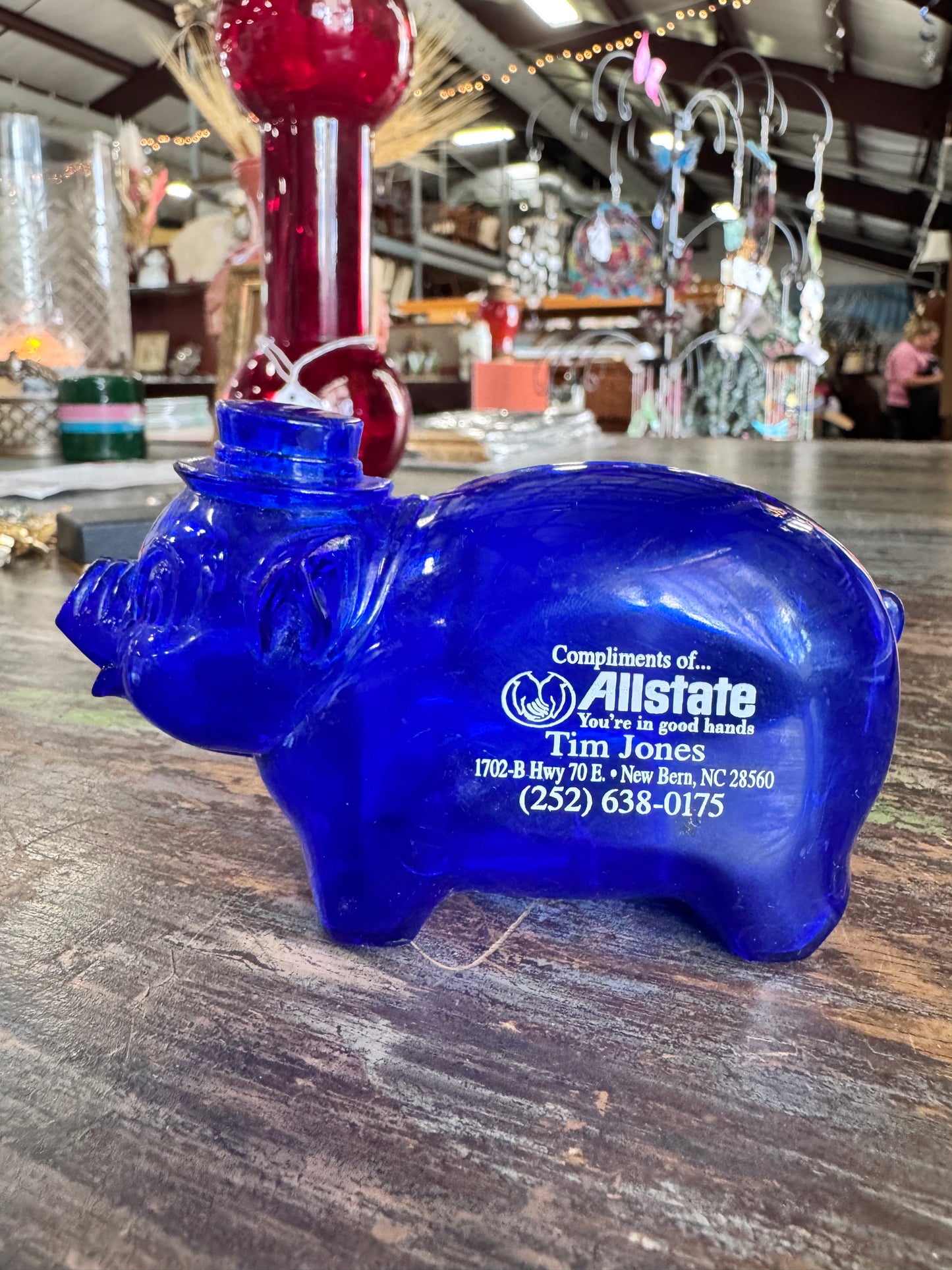 Vintage Advertising Blue Plastic Piggy Bank