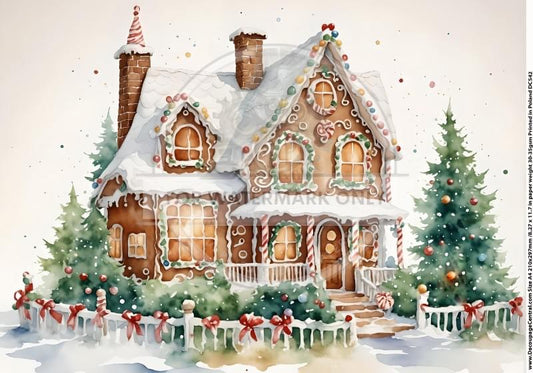 A4 Gingerbread House Decoupage Central Rice Paper Design