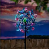 Solar Metal Wind Spinner, Blue Butterfly & Flowers, 74"H