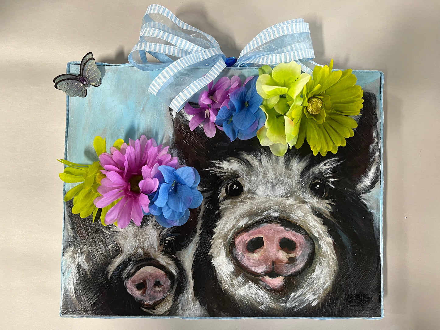 Handcrafted Floral Pigs Gallery Board