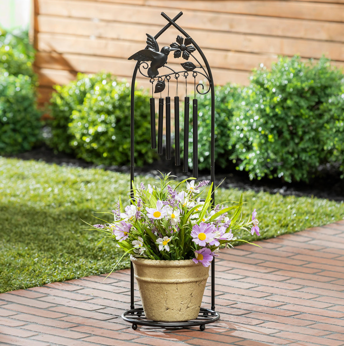 Metal Plant Stand with Wind Chime