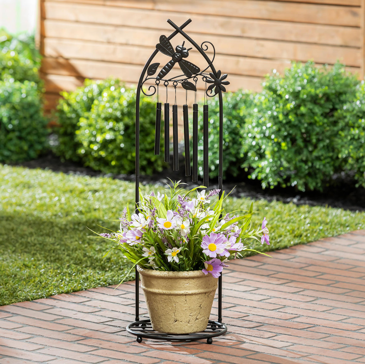 Metal Plant Stand with Wind Chime