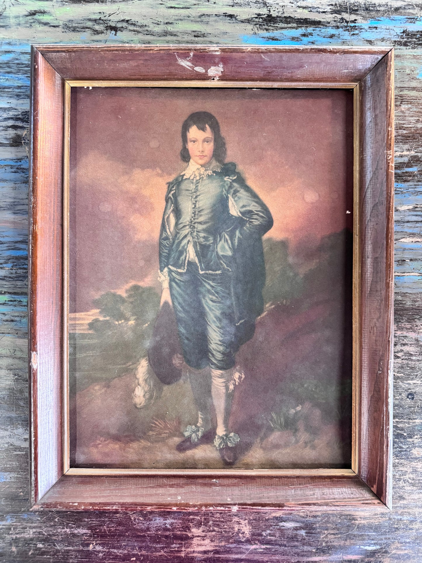 Vintage Wood Framed Blue Boy