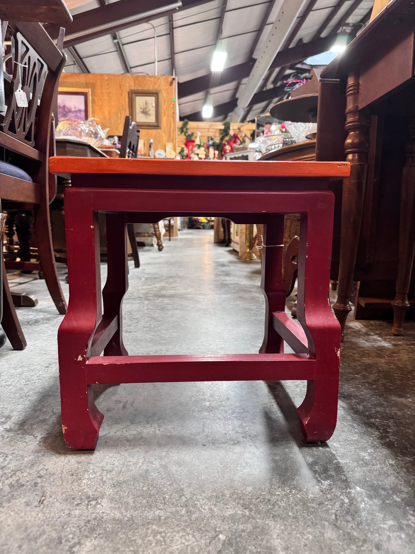 Orange and Red Solid Wood Stool