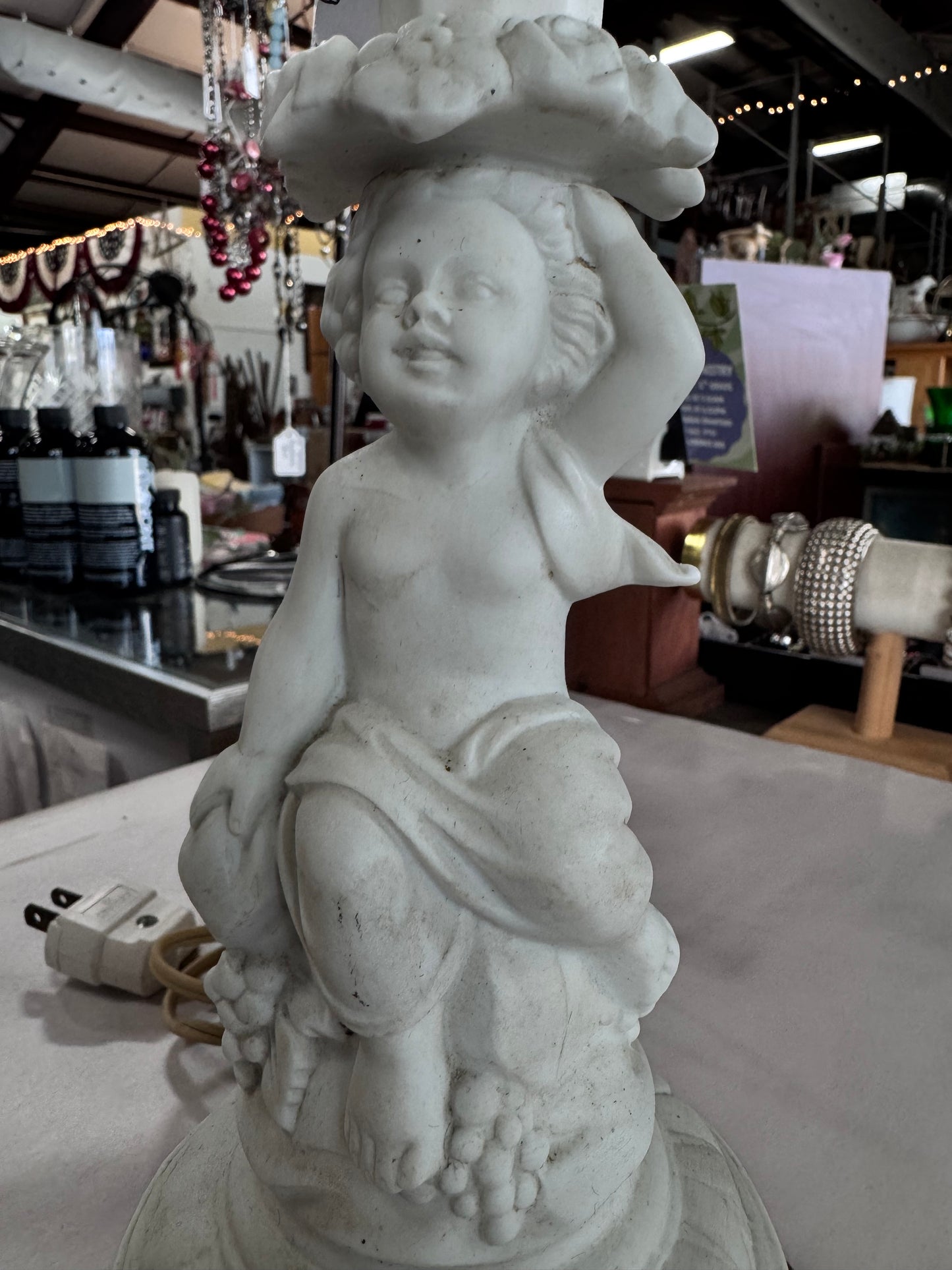 Vintage Paul Hanson Bisque Porcelain Cherub Table Lamp