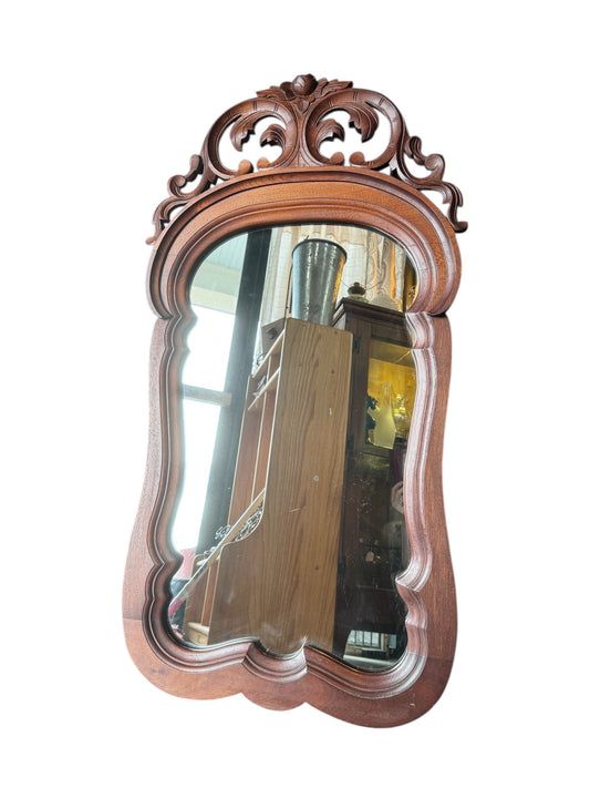 Antique Hand Carved Walnut Mirror