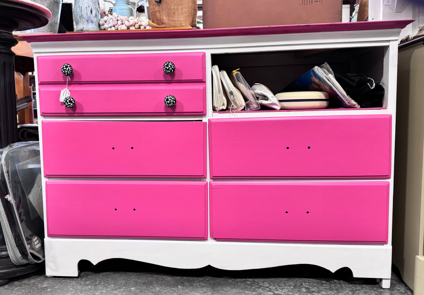 Pink and White 5 Drawer Dresser
