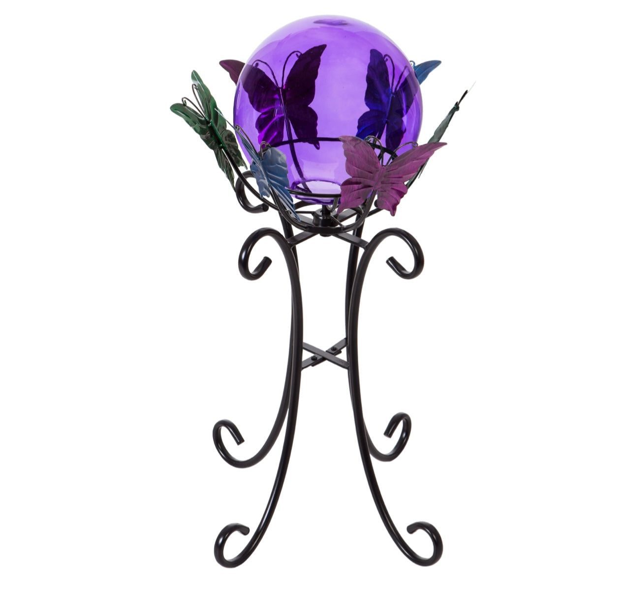 24" Multi Color Gazing Ball Stand with butterflies