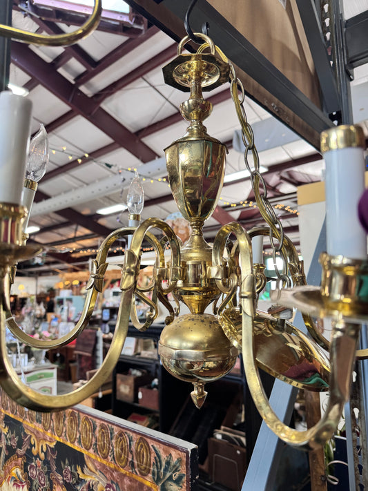 Brass Colonial Style 6- Arm Chandelier