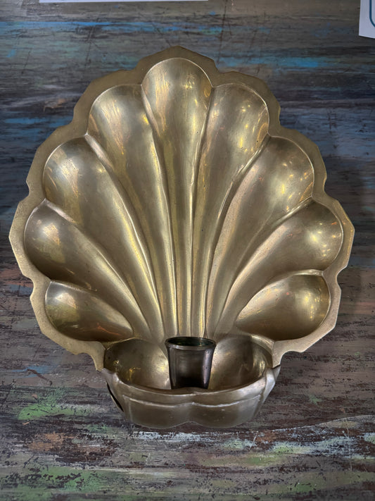 Vintage Solid Brass Wall Sconce Large Shell