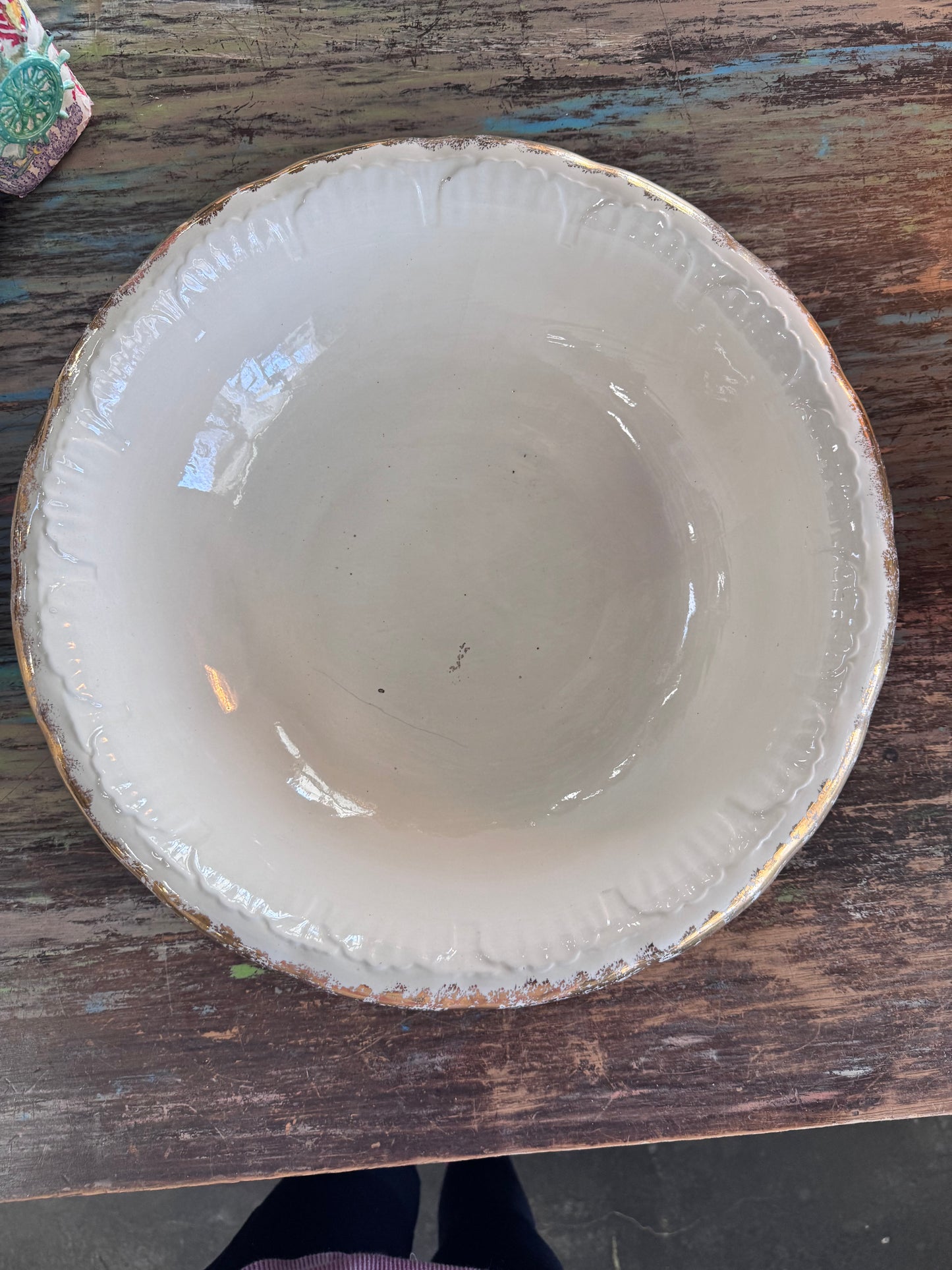 Vintage Ceramic Wash Basin and Pitcher Cream and Gold