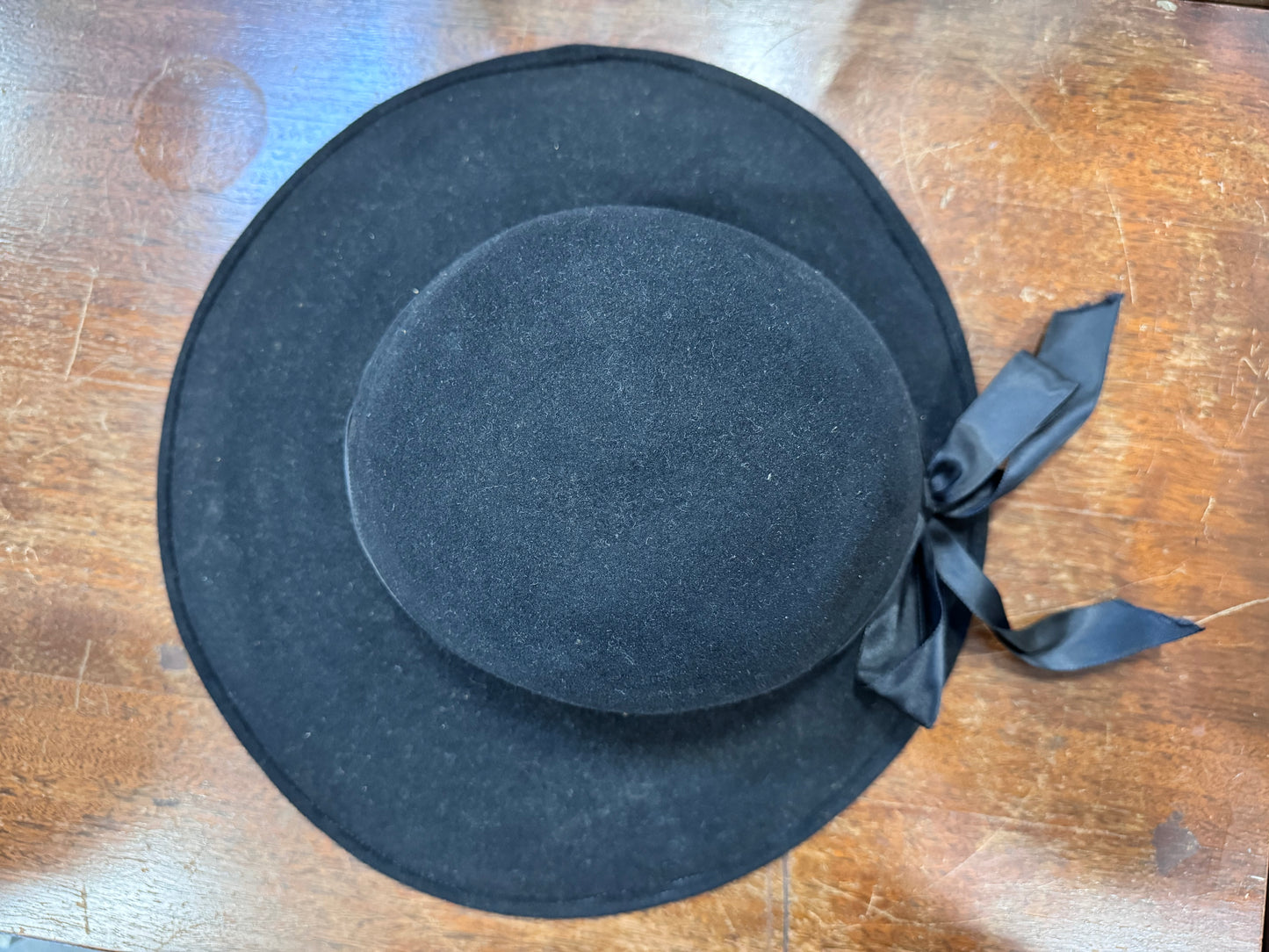 Vintage Black Wool Asymmetrical Hat with Ribbon