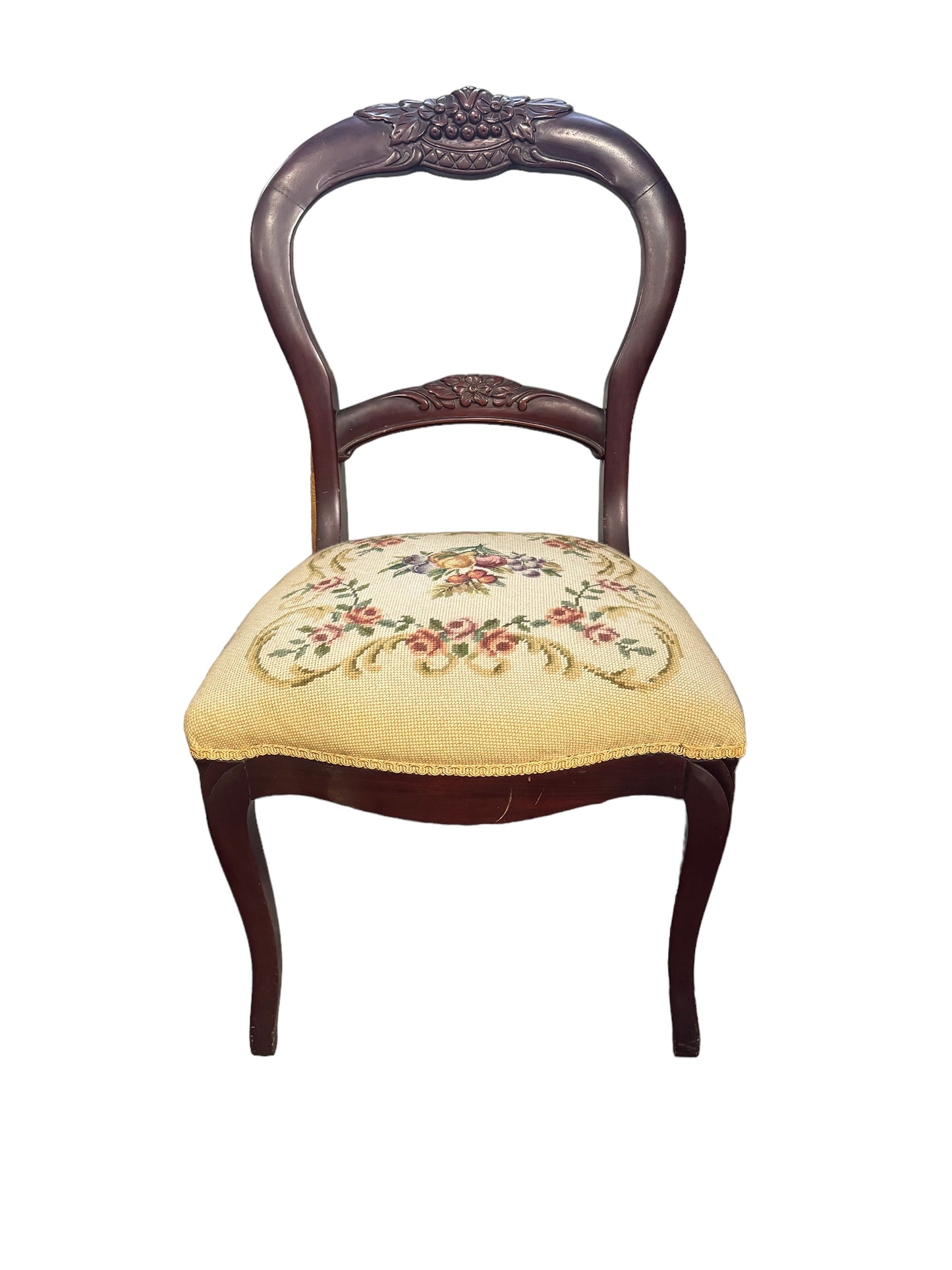 Carved Rosewood Chair Needlework Upholstered Seat