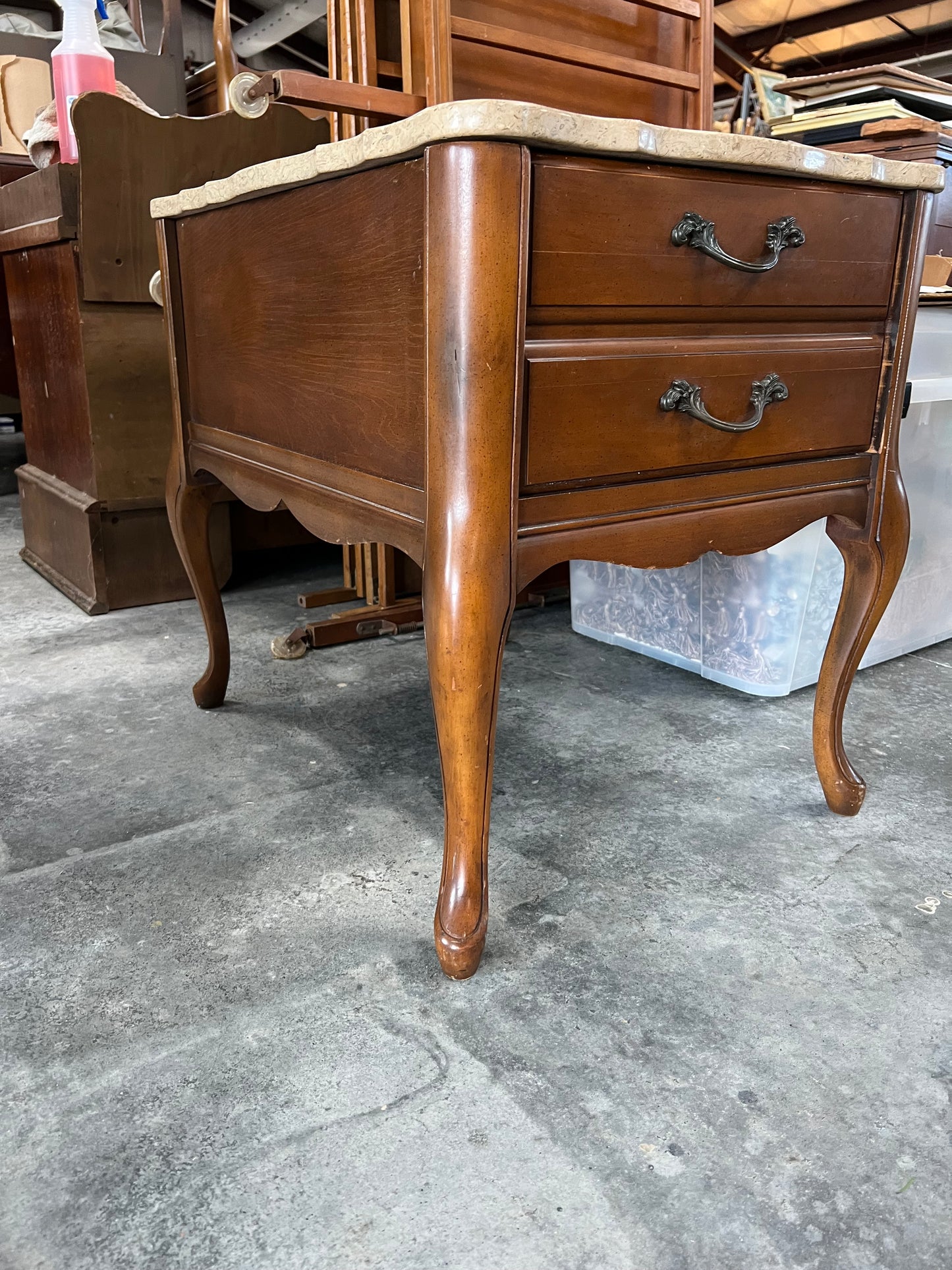 Vintage Solid Wood Marble Top French Provincial Style End Tables/Nightstands-Pair-