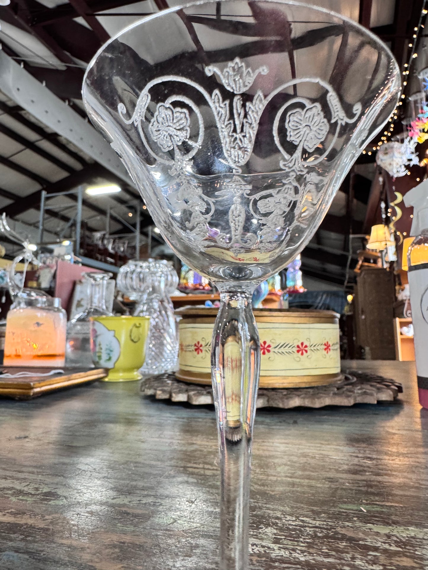 Morgantown Milan Etched optic Nick and Nora Cocktail Glass
