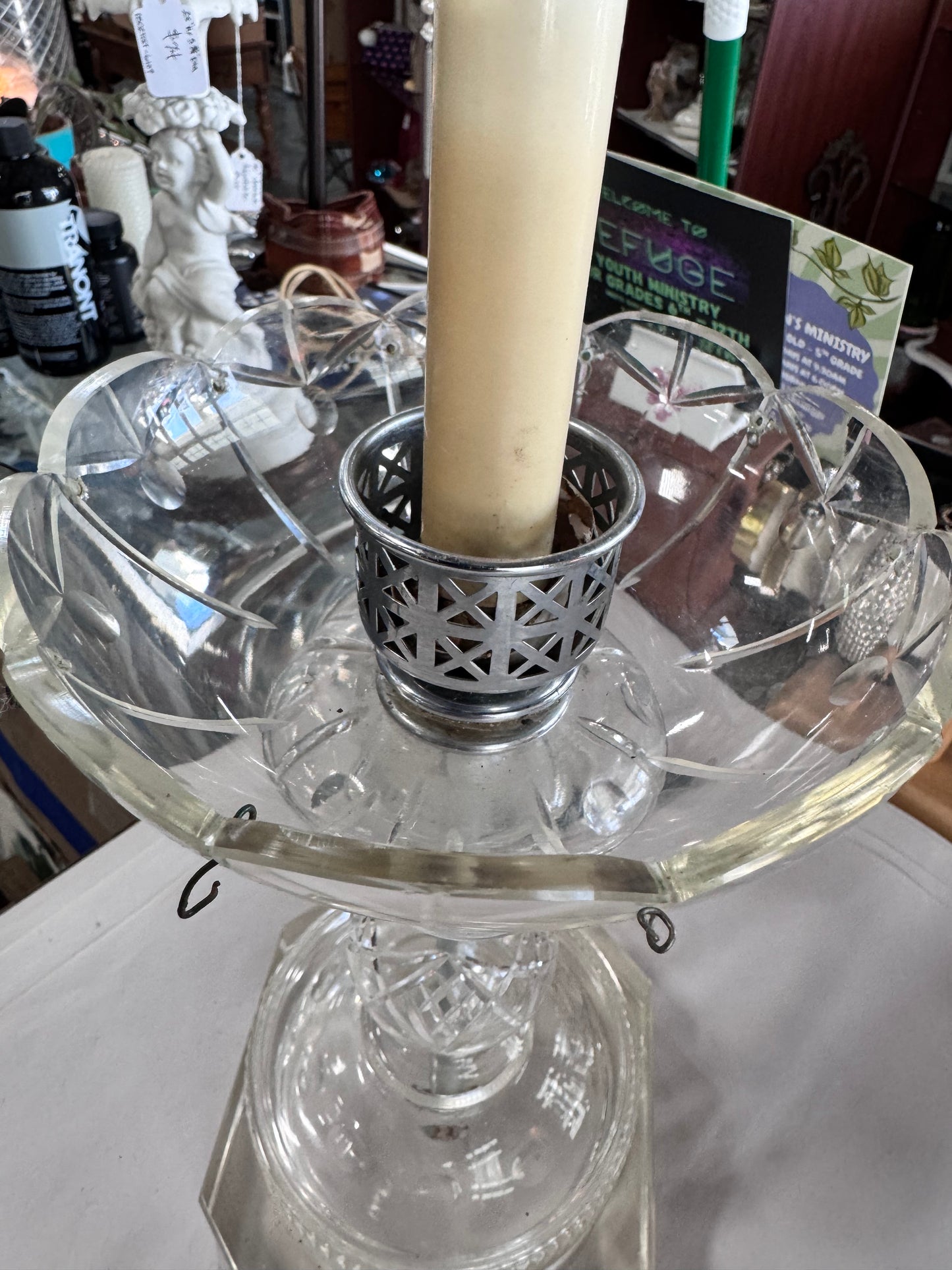 Vintage Crystal Candle Holder Table Lamp