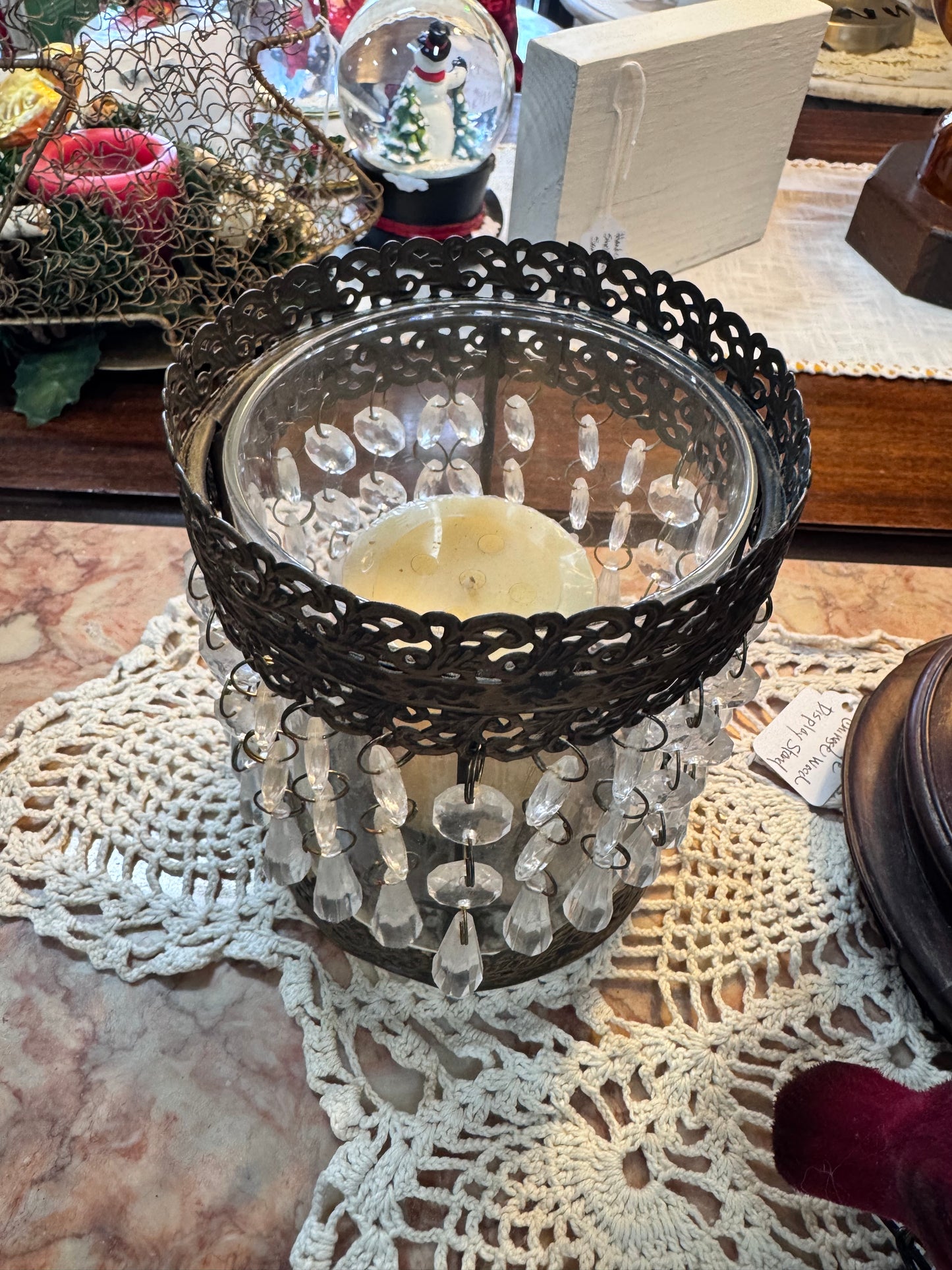 Hollywood Regency Style Pillar Candle Holder w/Hurricane