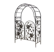 Metal Arched Hummingbird Garden Arbor with Gate