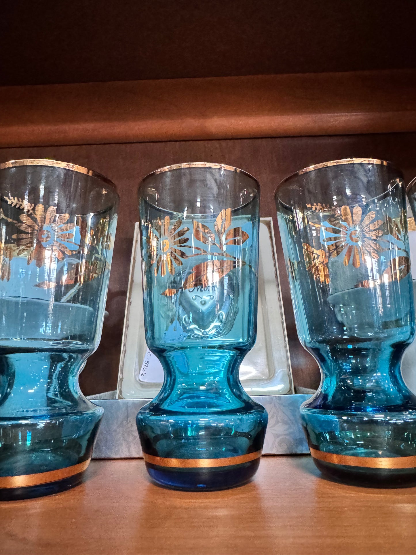 Libby Electric Blue Daisy Sherry Glass set of 6