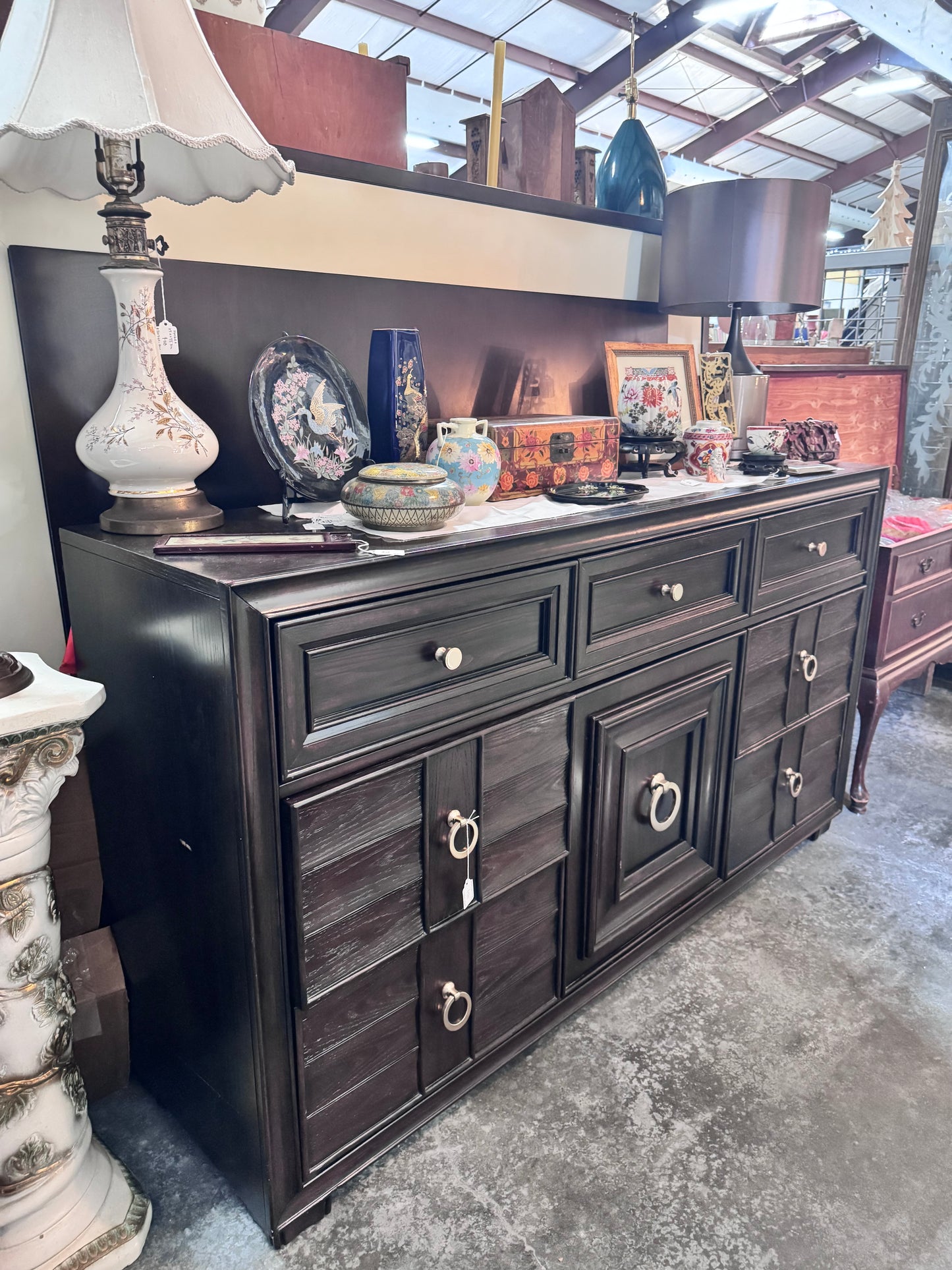 Dark Brown Wood Triple Dresser