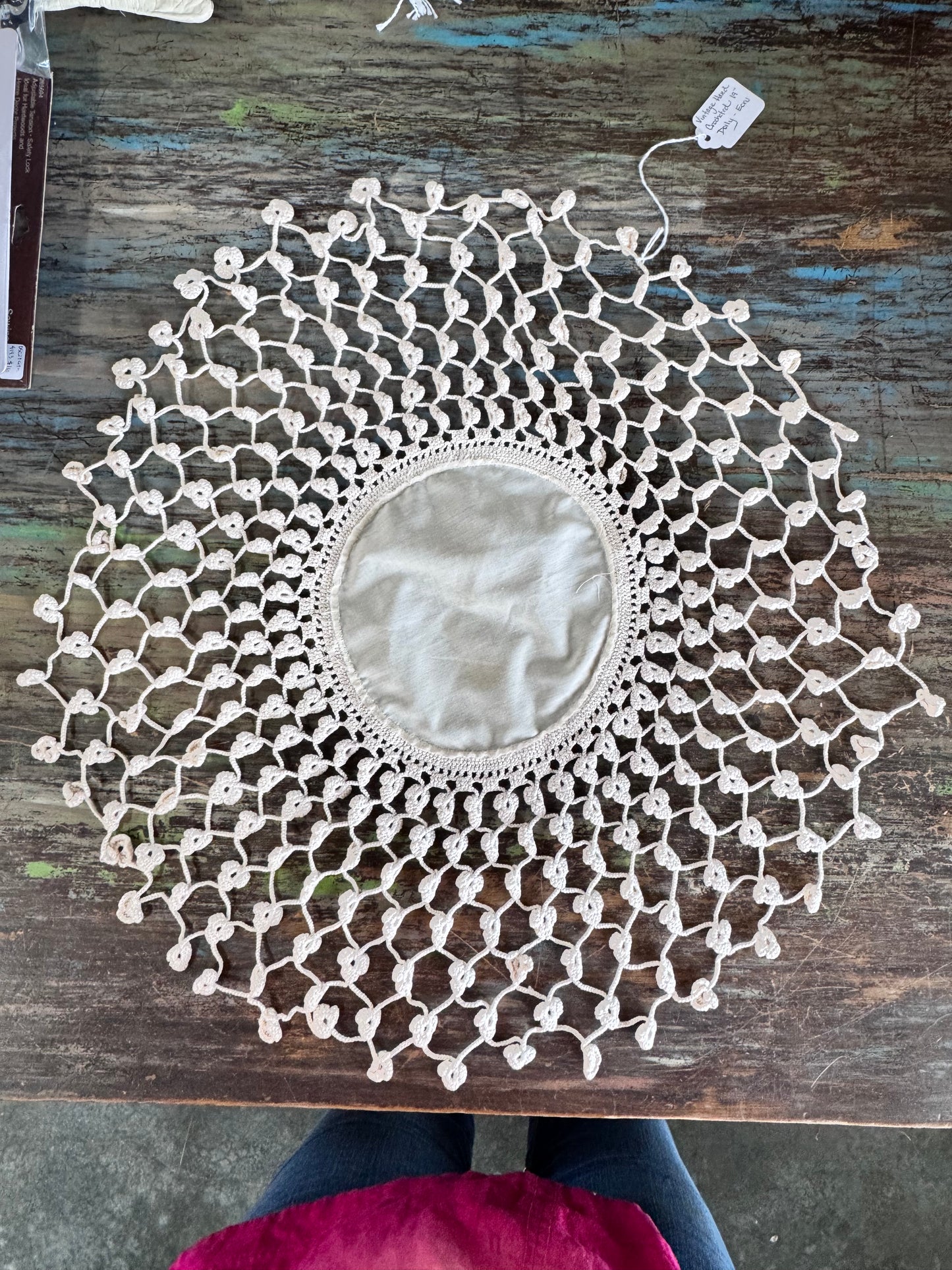 Vintage Hand Crocheted 19" Doily-Ecru