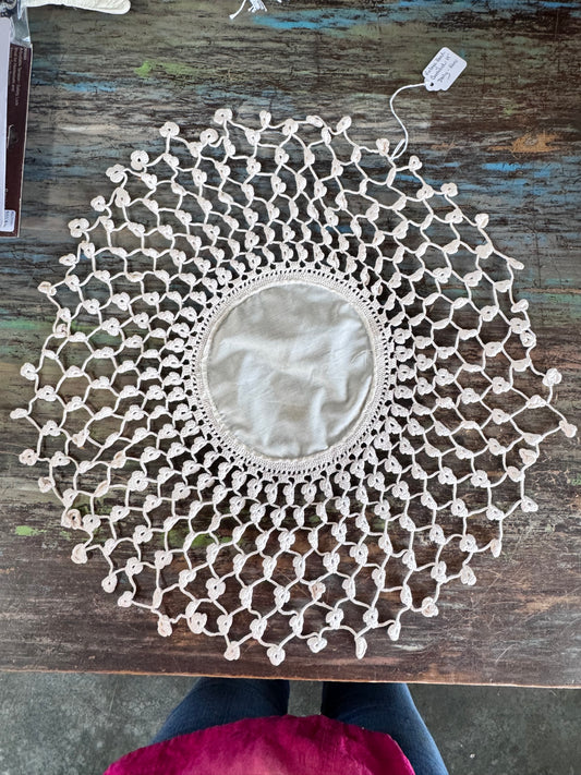 Vintage Hand Crocheted 19" Doily-Ecru