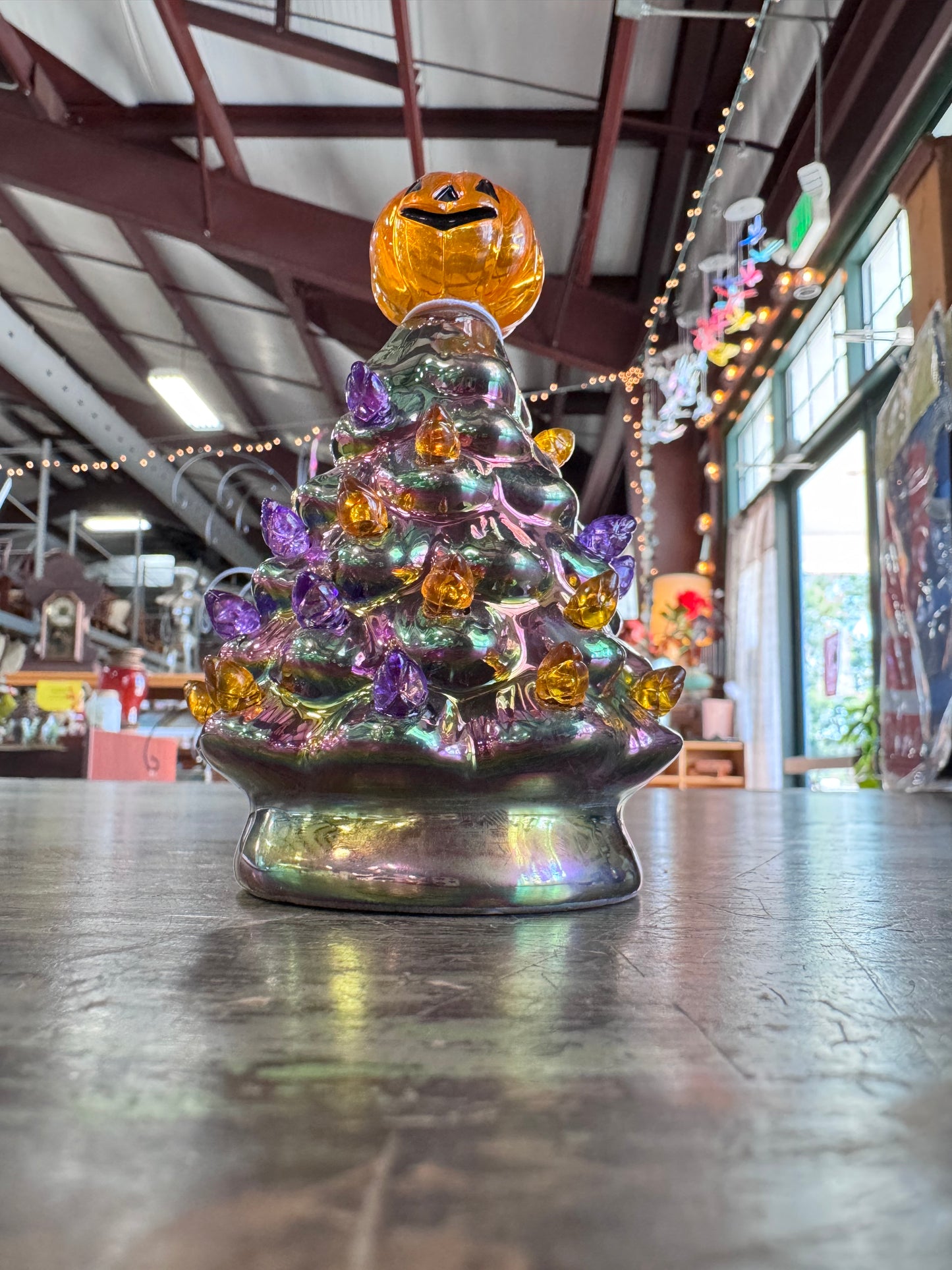 Pumpkin Iridescent Tree LED Ceramic Table Decor
