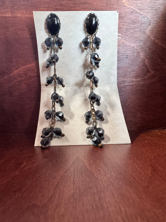 Vintage Black Cabachon Chandelier Earrings