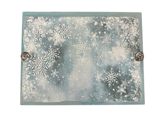 Handcrafted Winter Blue Snowflake Serving Tray Riser