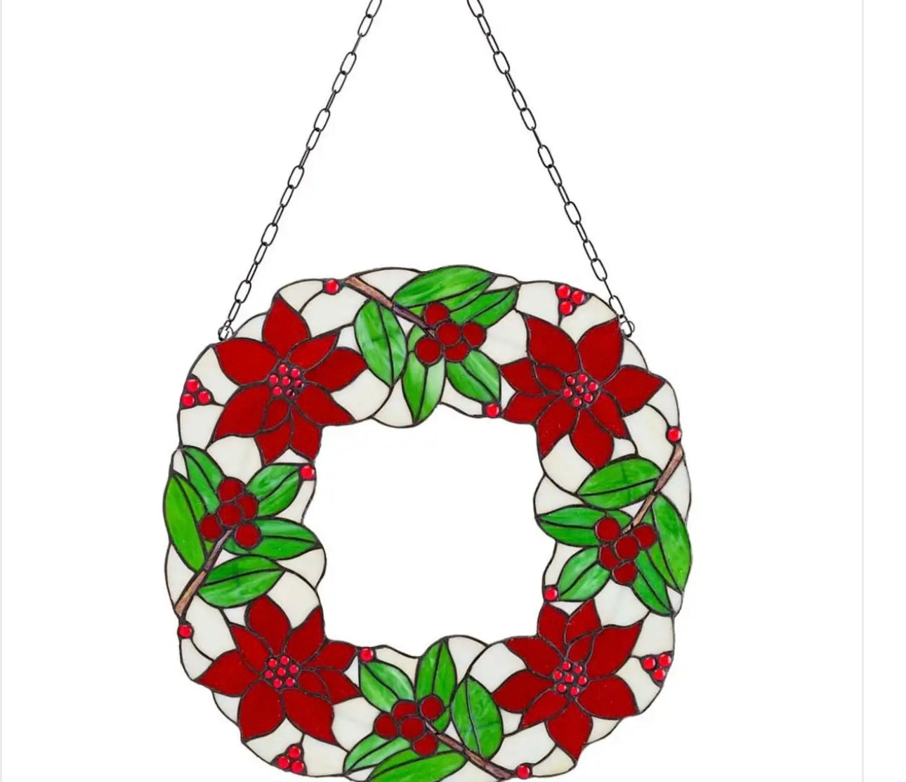 18" Diameter Stained Glass Poinsettia Holiday Wreath