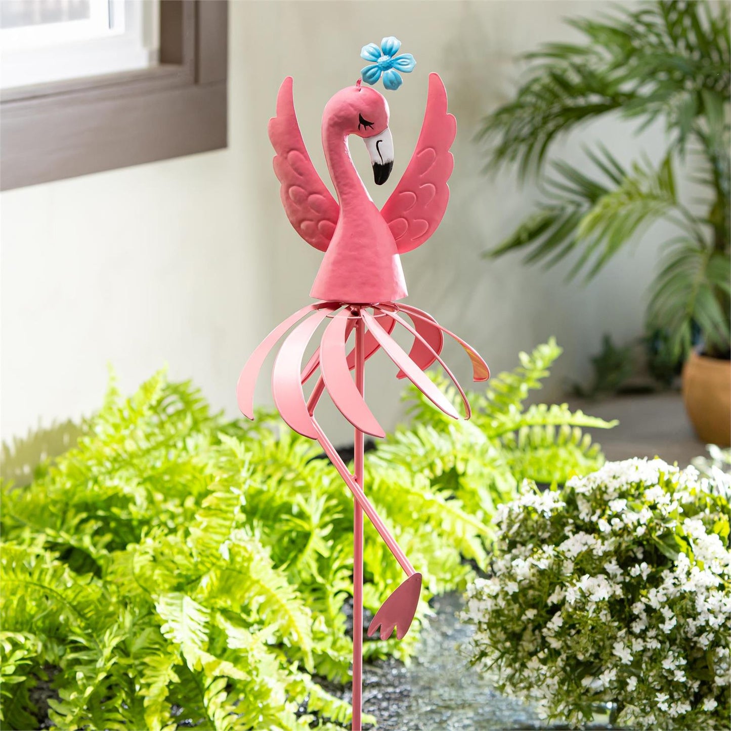 Palm Beach Metal Flamingo Wind Spinner 38" H