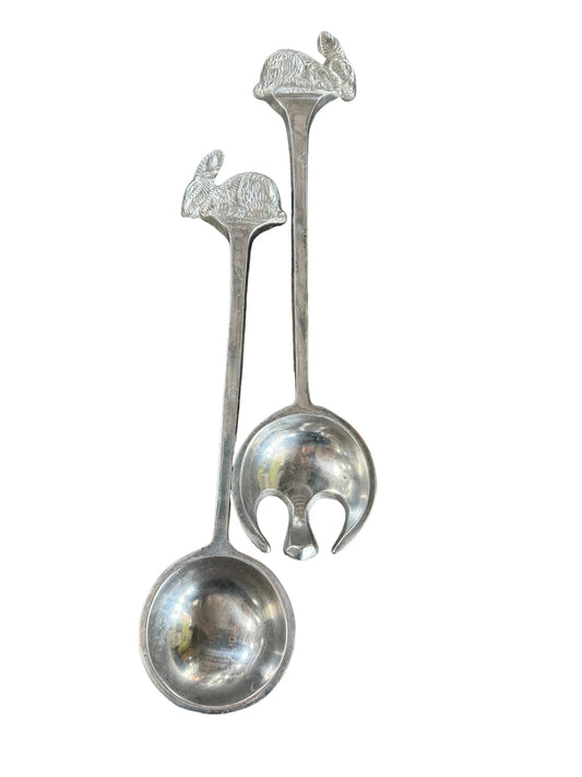 Vintage Aluminum Bunny Rabbit Salad Serving Set - 2 pc