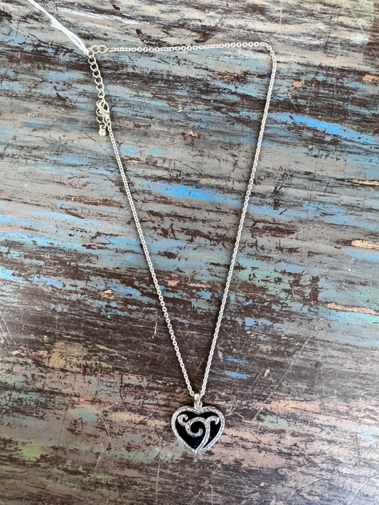 Silver and Black Heart Necklace