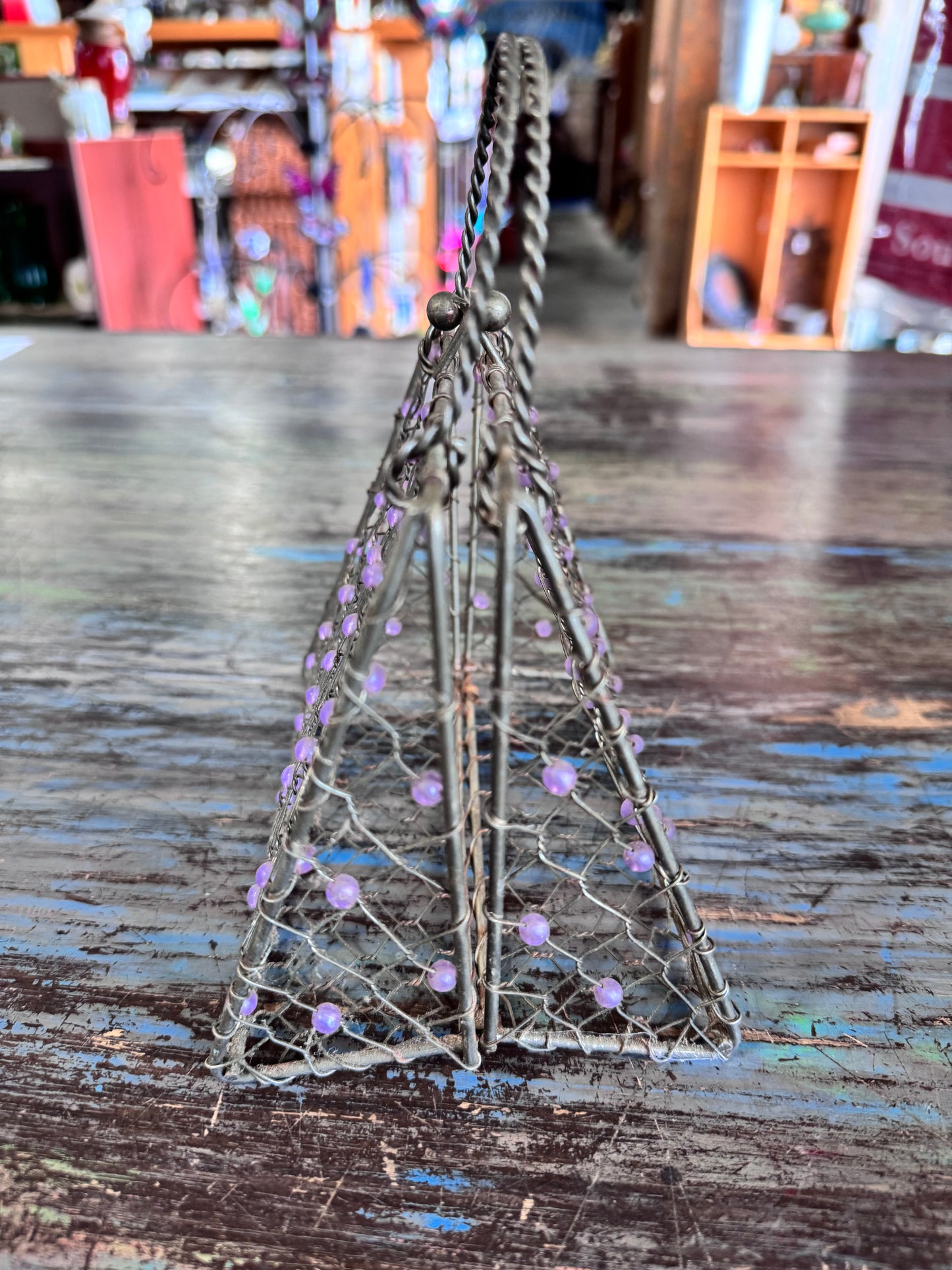 Vintage Metal Cage Purse w/Purple Beads
