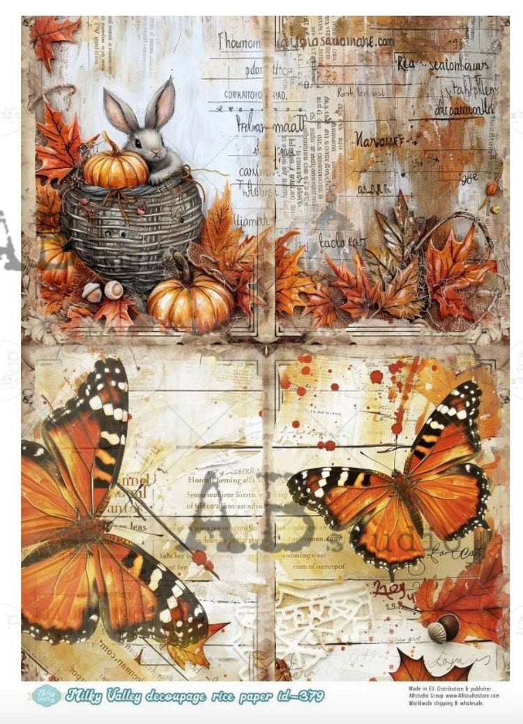 A4 ID379 Fall Scene Quads Decoupage Central Rice Paper Designs