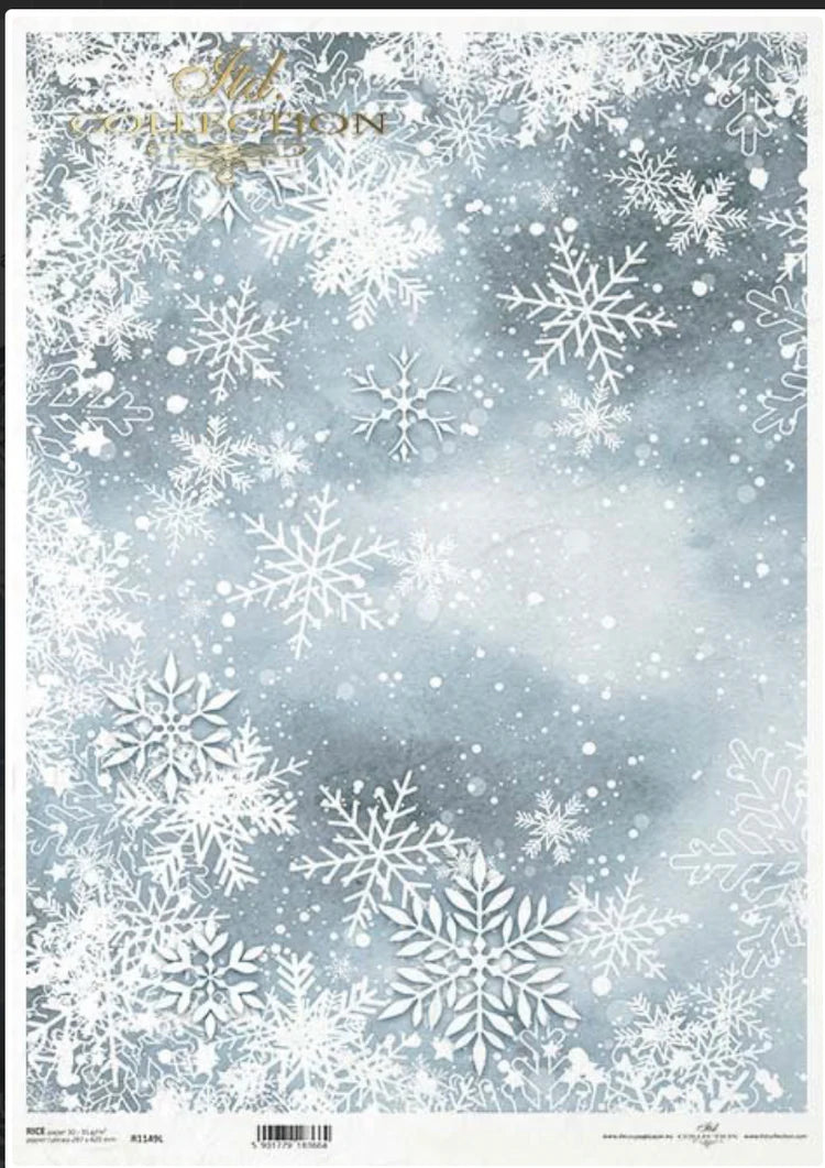 A3 ITD1149L Snowflakes Background Decoupage Central Rice Paper Design