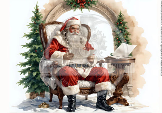 A4 DC537 Santa and His List Decoupage Central Rice Paper Designs