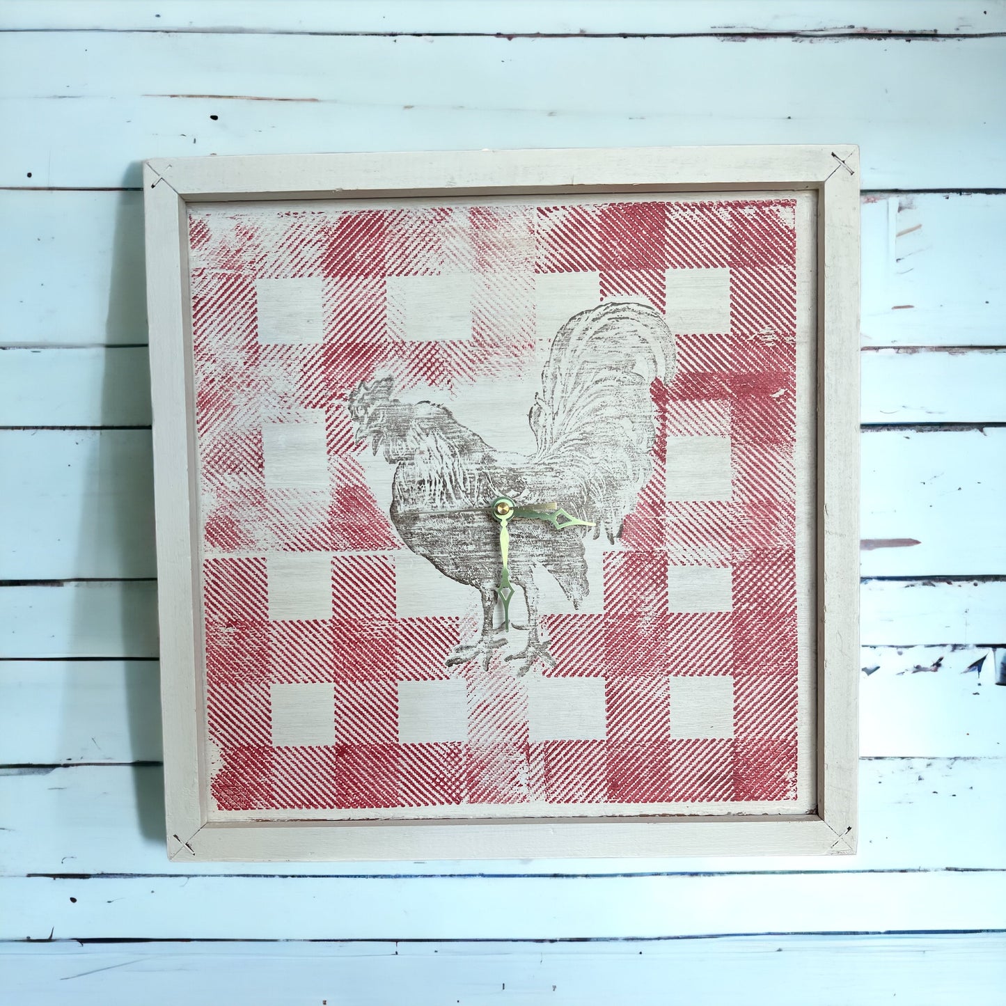 Red Checkered Rooster Clock