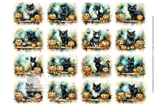 DC479 Cats n Pumpkins Decoupage Rice Paper Design A4