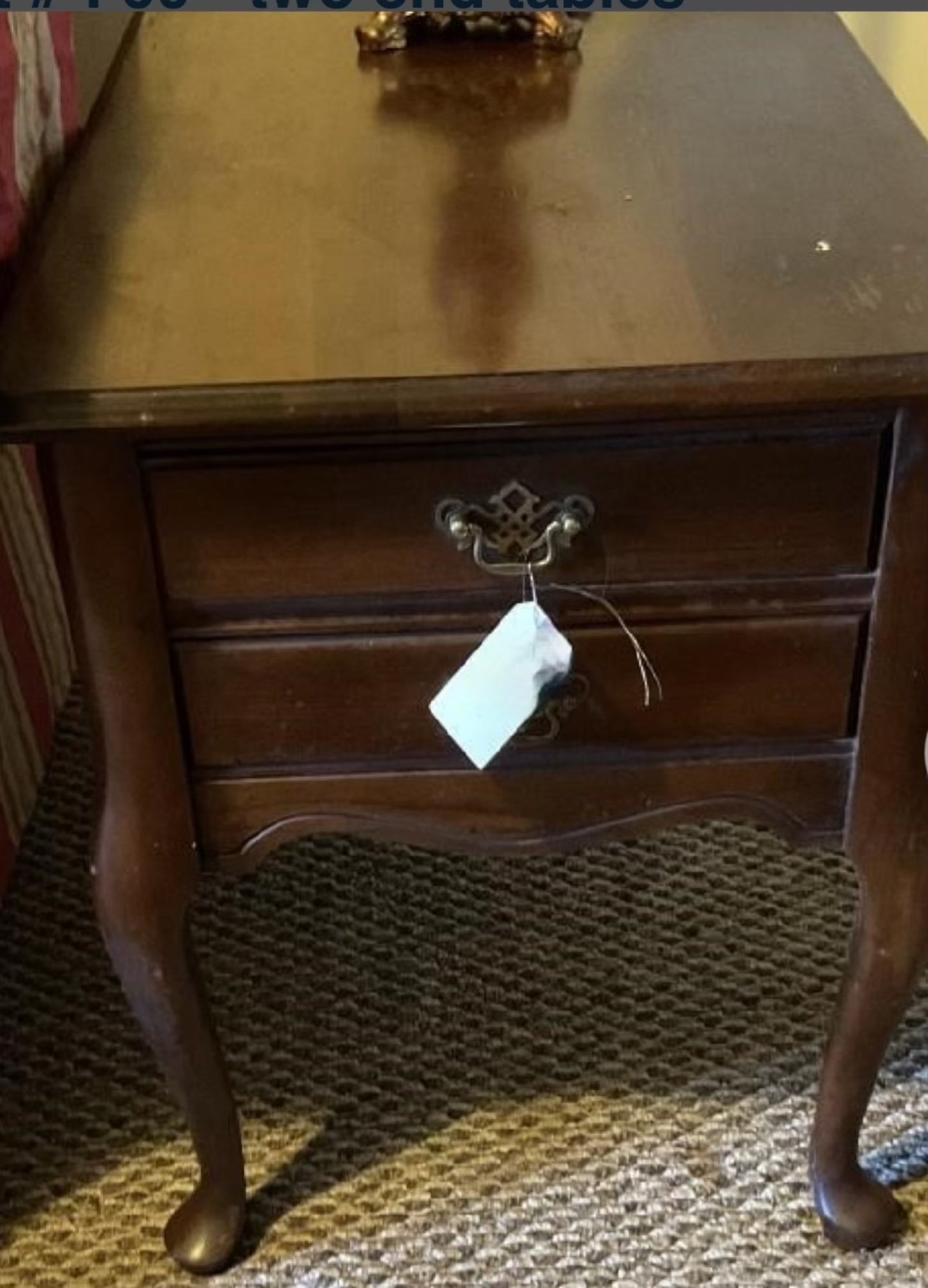 Mid Century Solid Wood End Tables with drawers cabriole legs - Pair