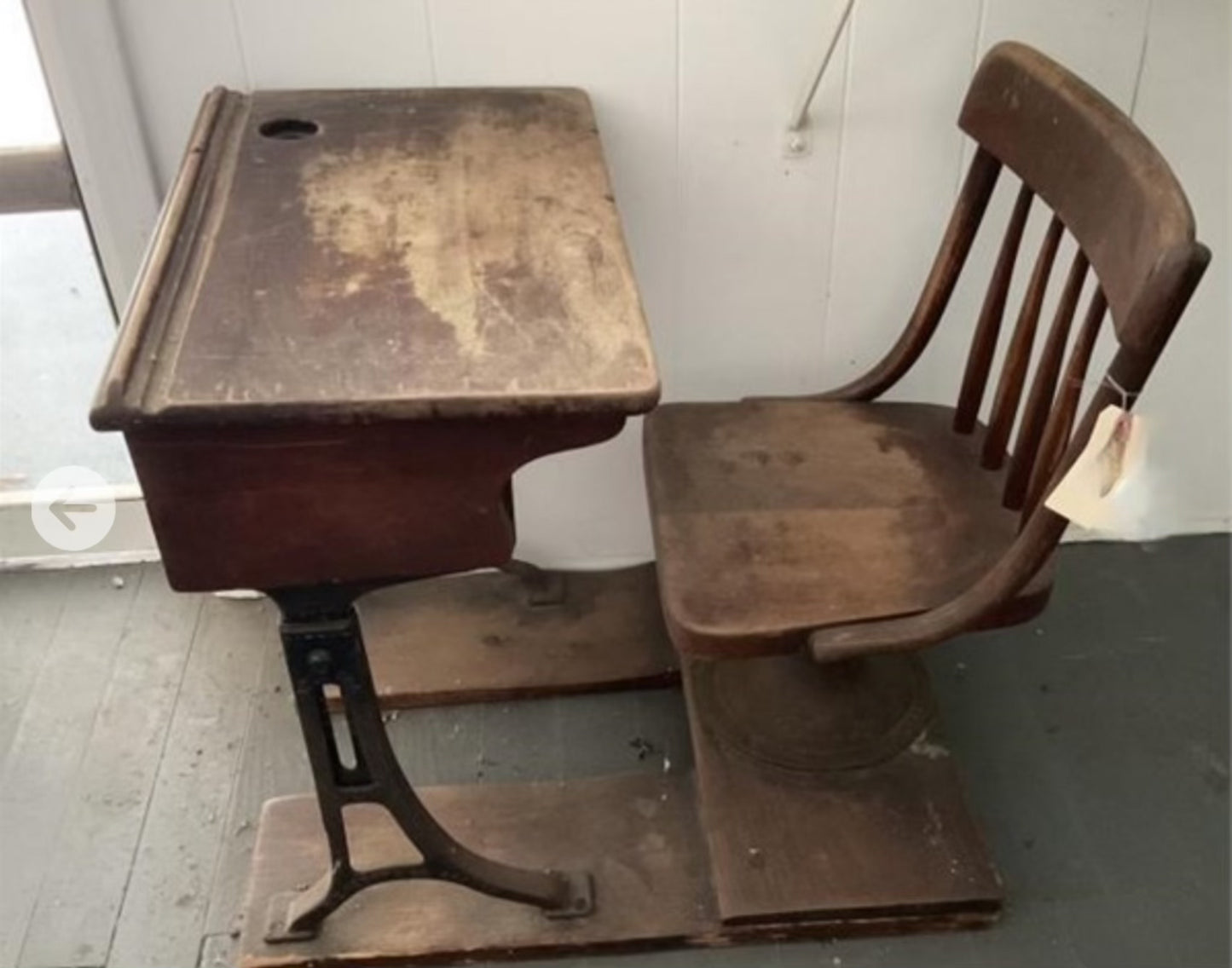 Early Century Wood and Iron School Desk and chair