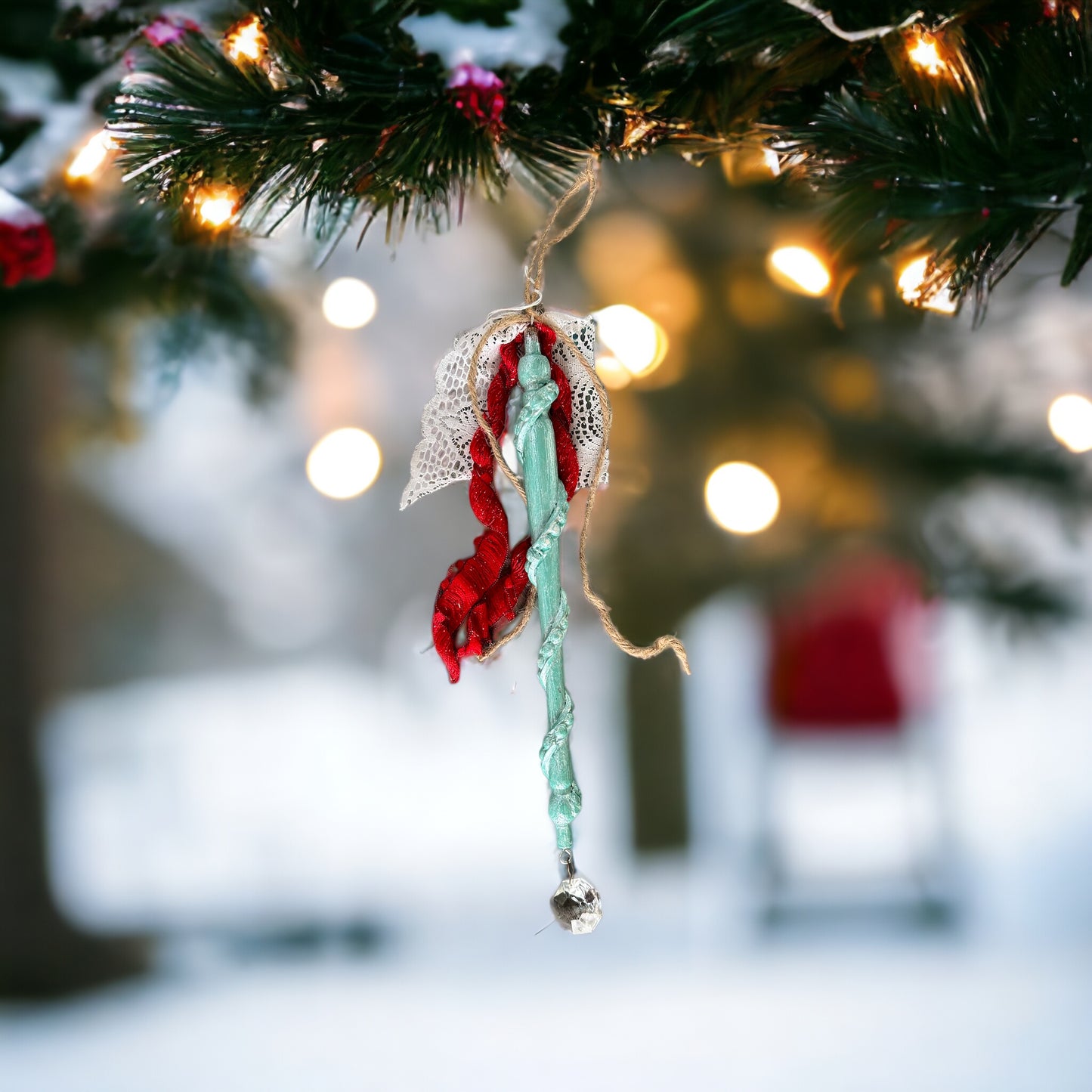 Handcrafted Wooden Jadeite inspired Spindle Ornament Suncatcher