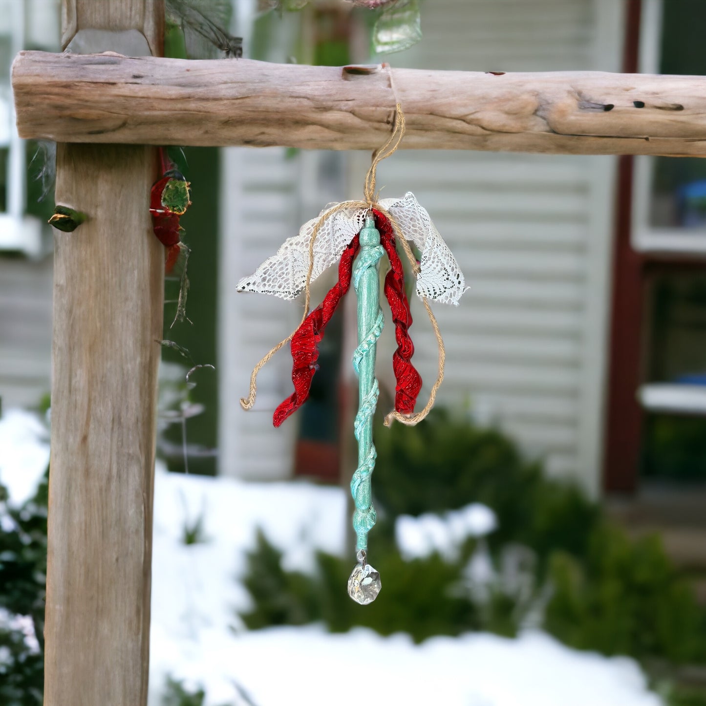 Handcrafted Wooden Jadeite inspired Spindle Ornament Suncatcher