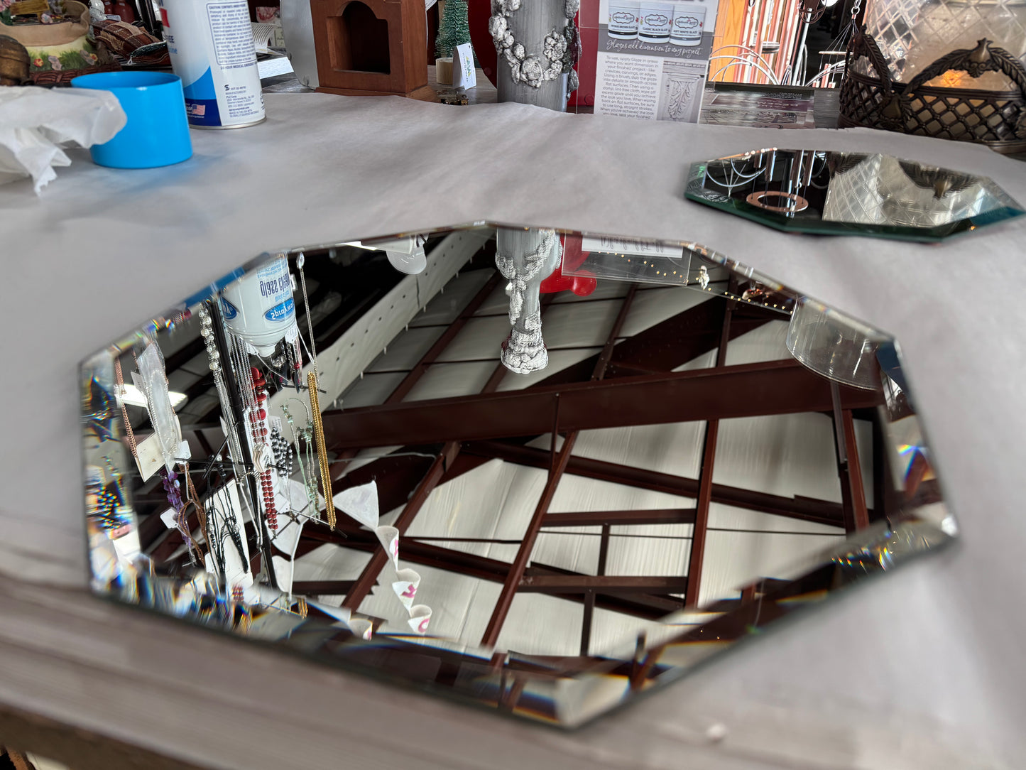 Vintage Beveled Octagonal Display Mirror