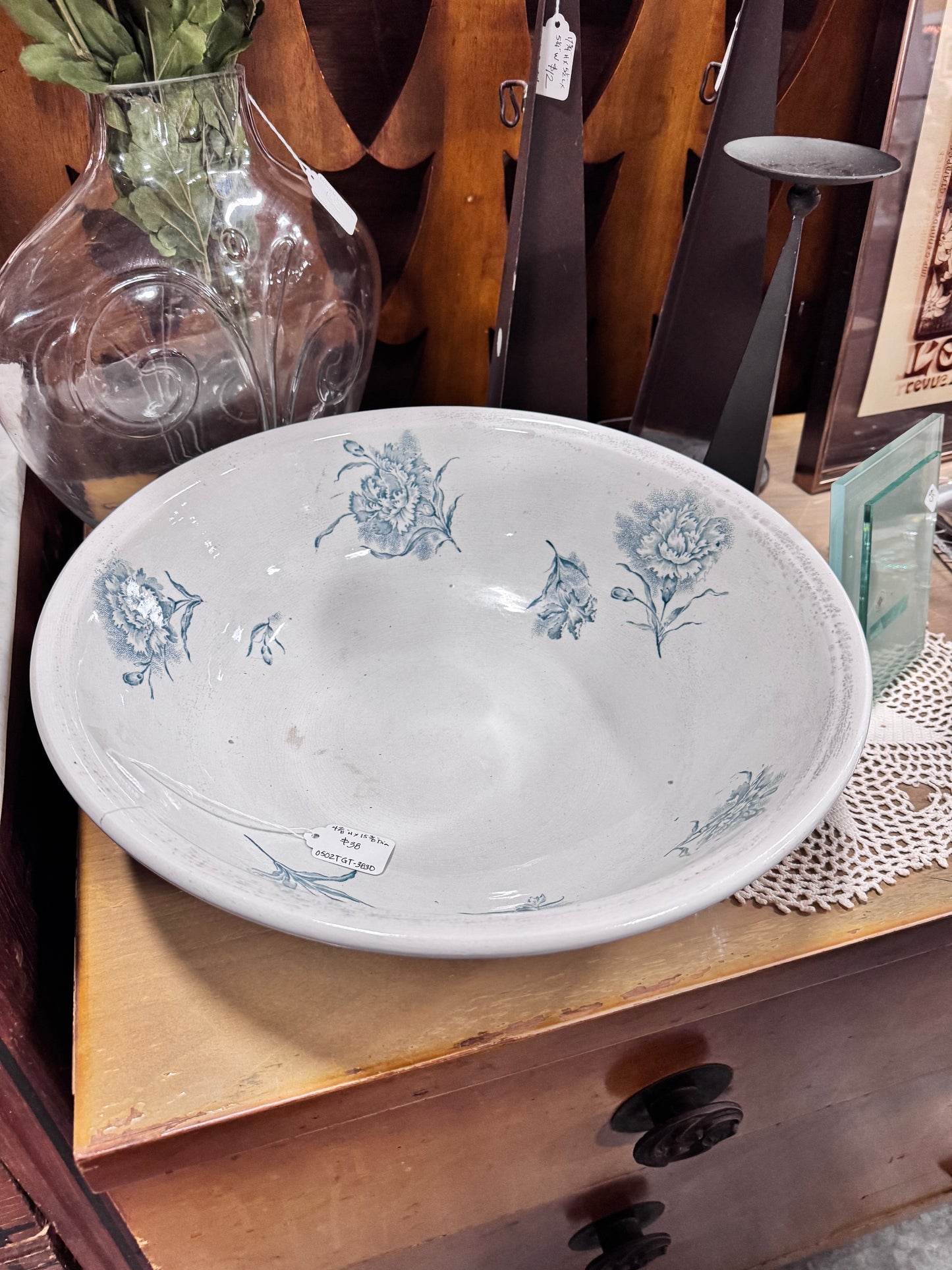 Antique Alba China Co. Blue Floral Wash Basin