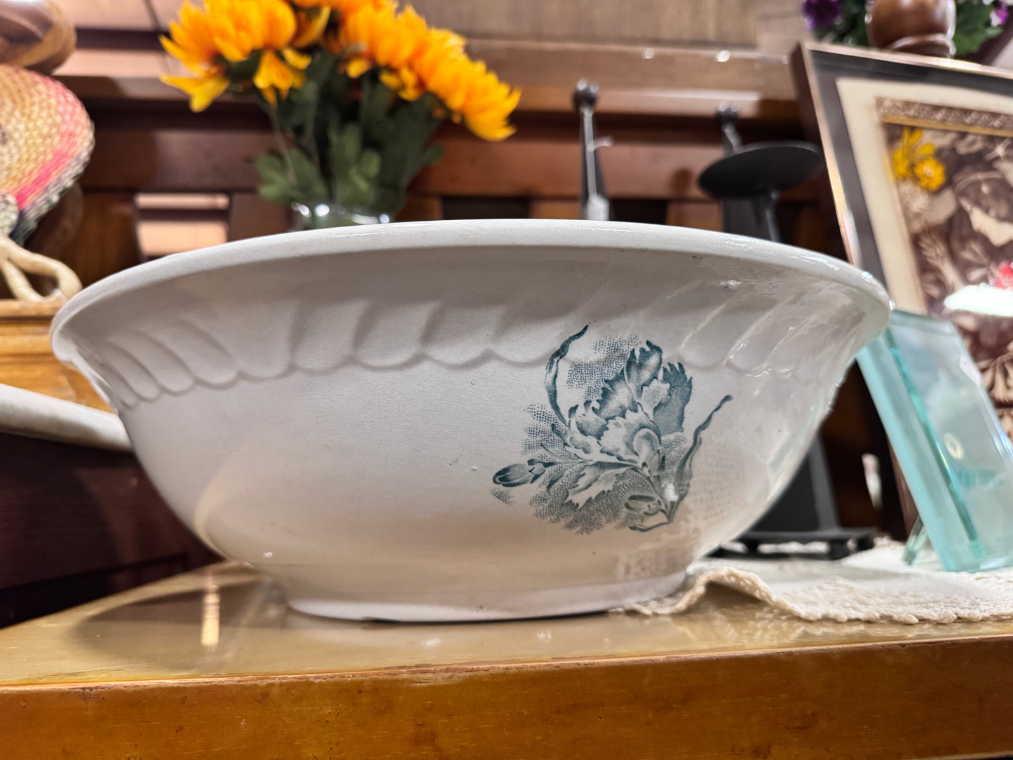 Antique Alba China Co. Blue Floral Wash Basin