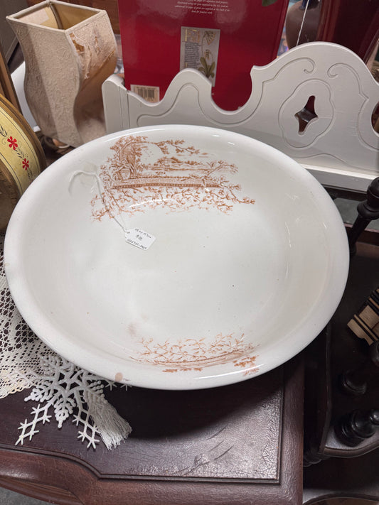 Antique Brown Transferware Wash Basin