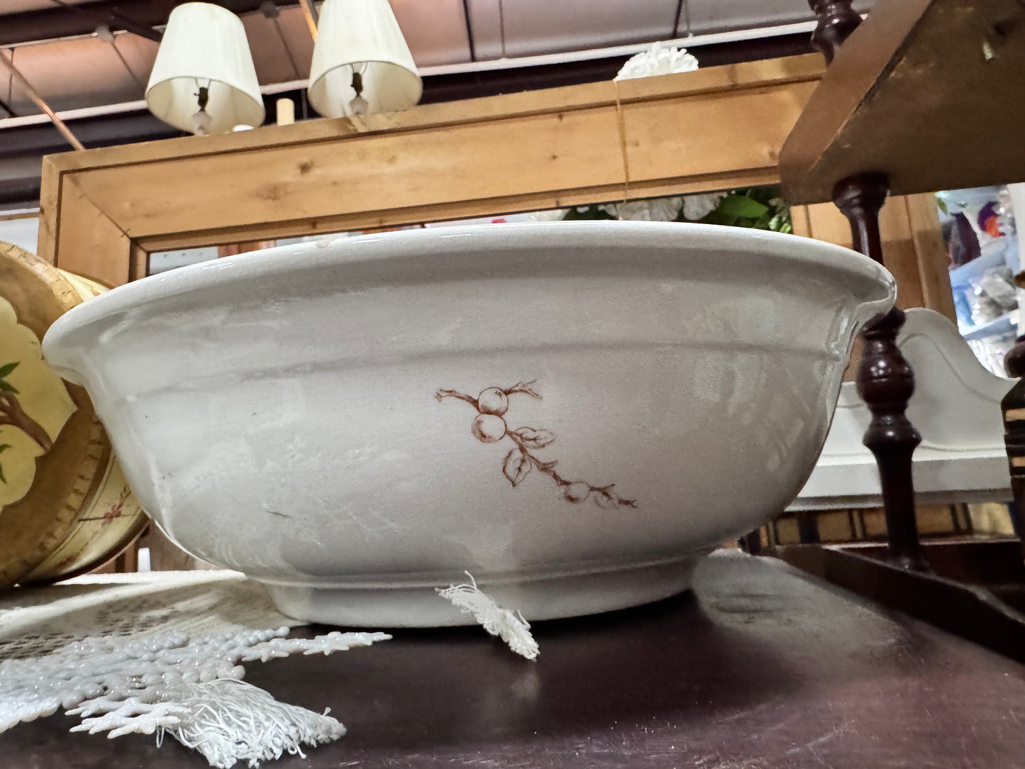 Antique Brown Transferware Wash Basin