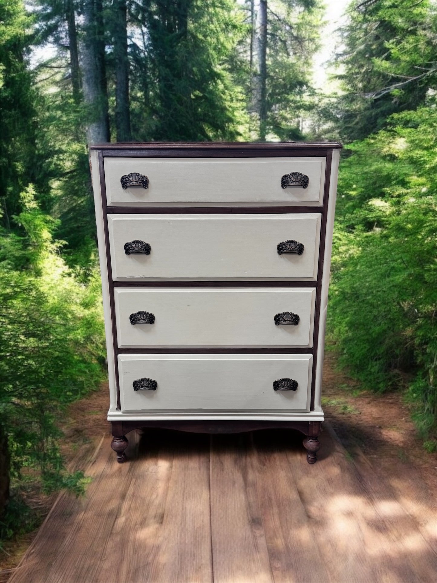 Birch and Dark Walnut 4-drawer chest